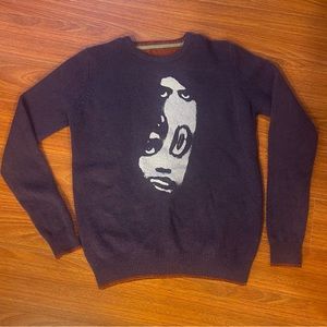 No Tag 100%Wool Purple TightKnit Sweater Cool Print Unisex